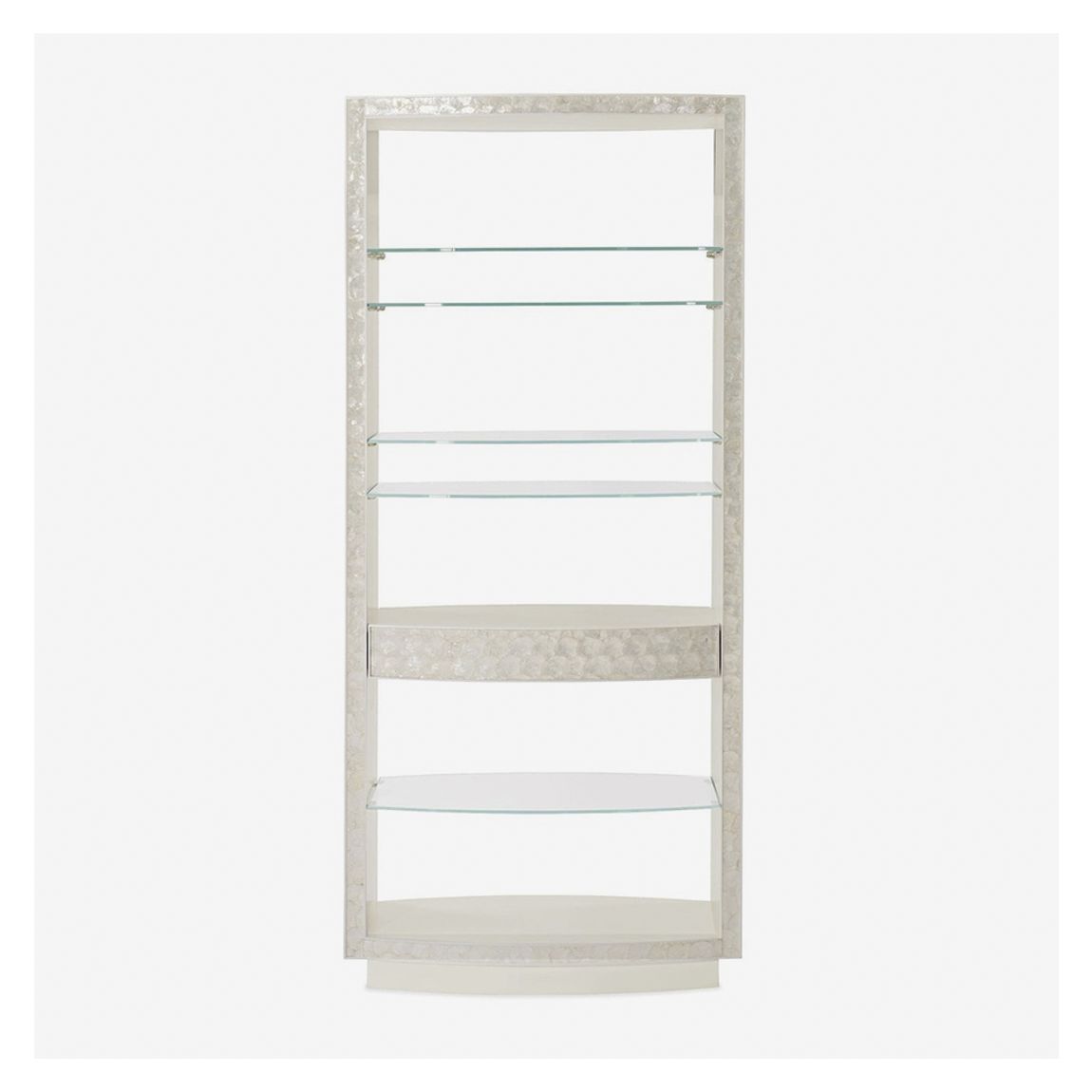 Amara Tall Bookcase in Oyster & Capiz Shell Finish main product photo