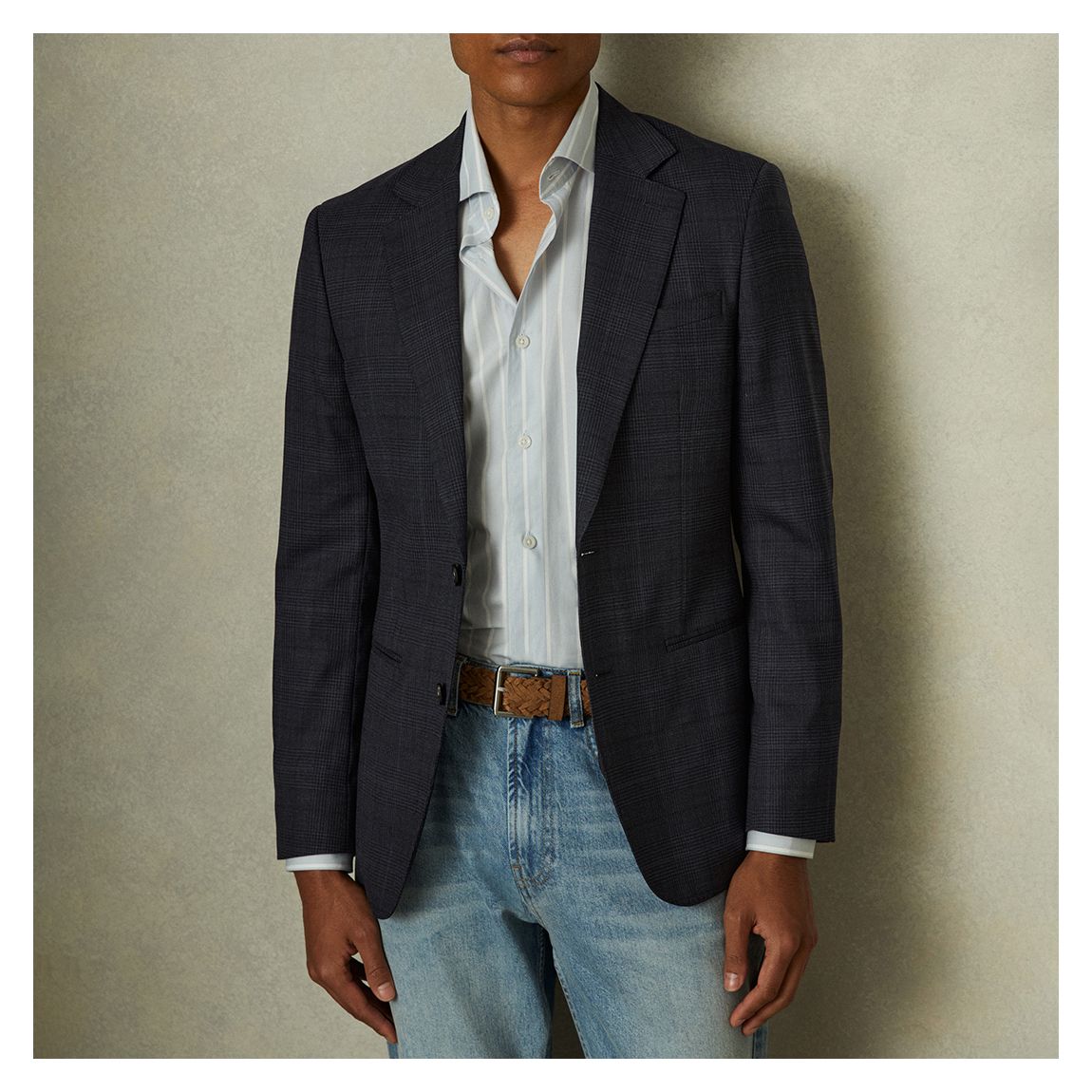 Navy Grace Checked Wool Blend Blazer main product photo