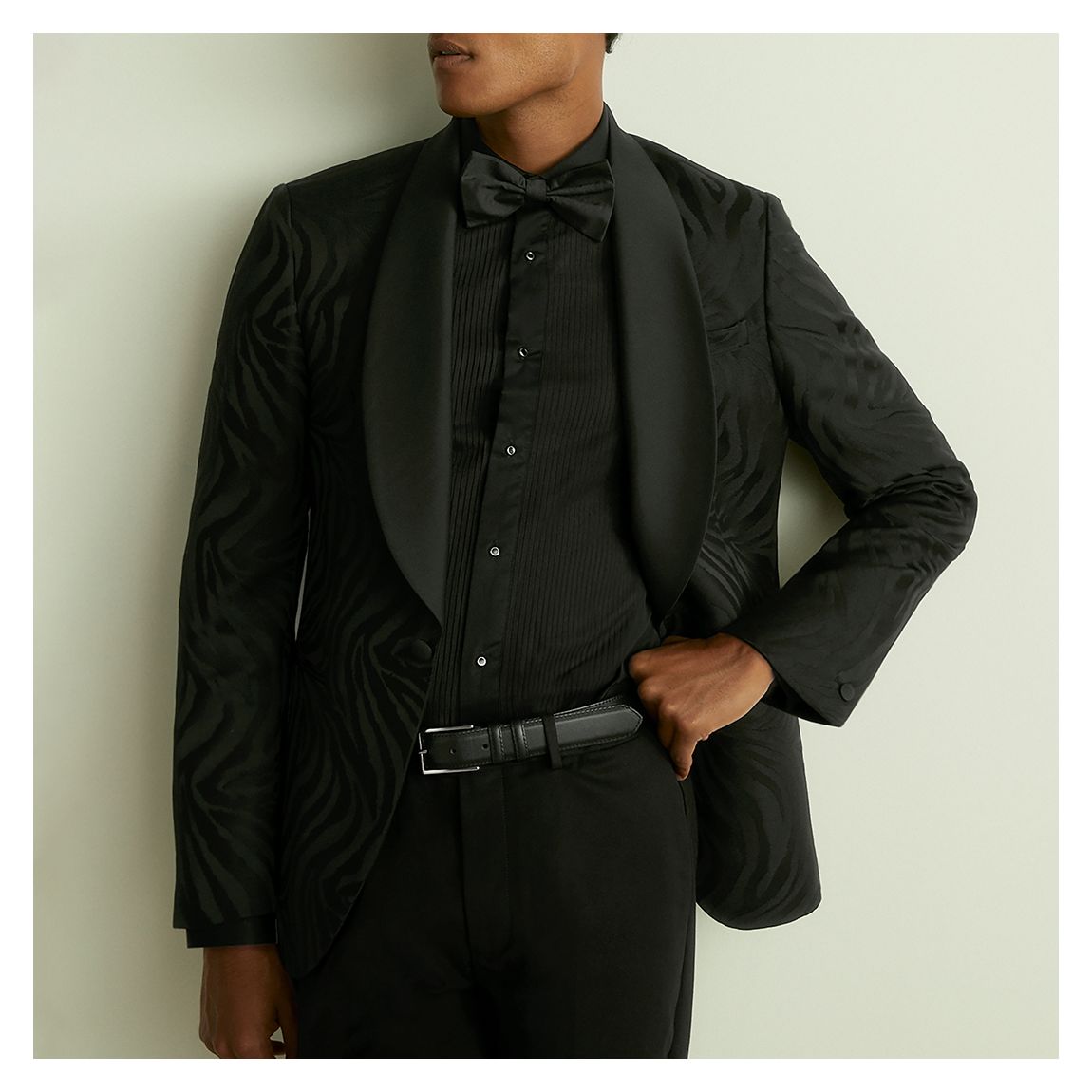 Black Wilder Wool Blend Jacquard Tuxedo Blazer main product photo