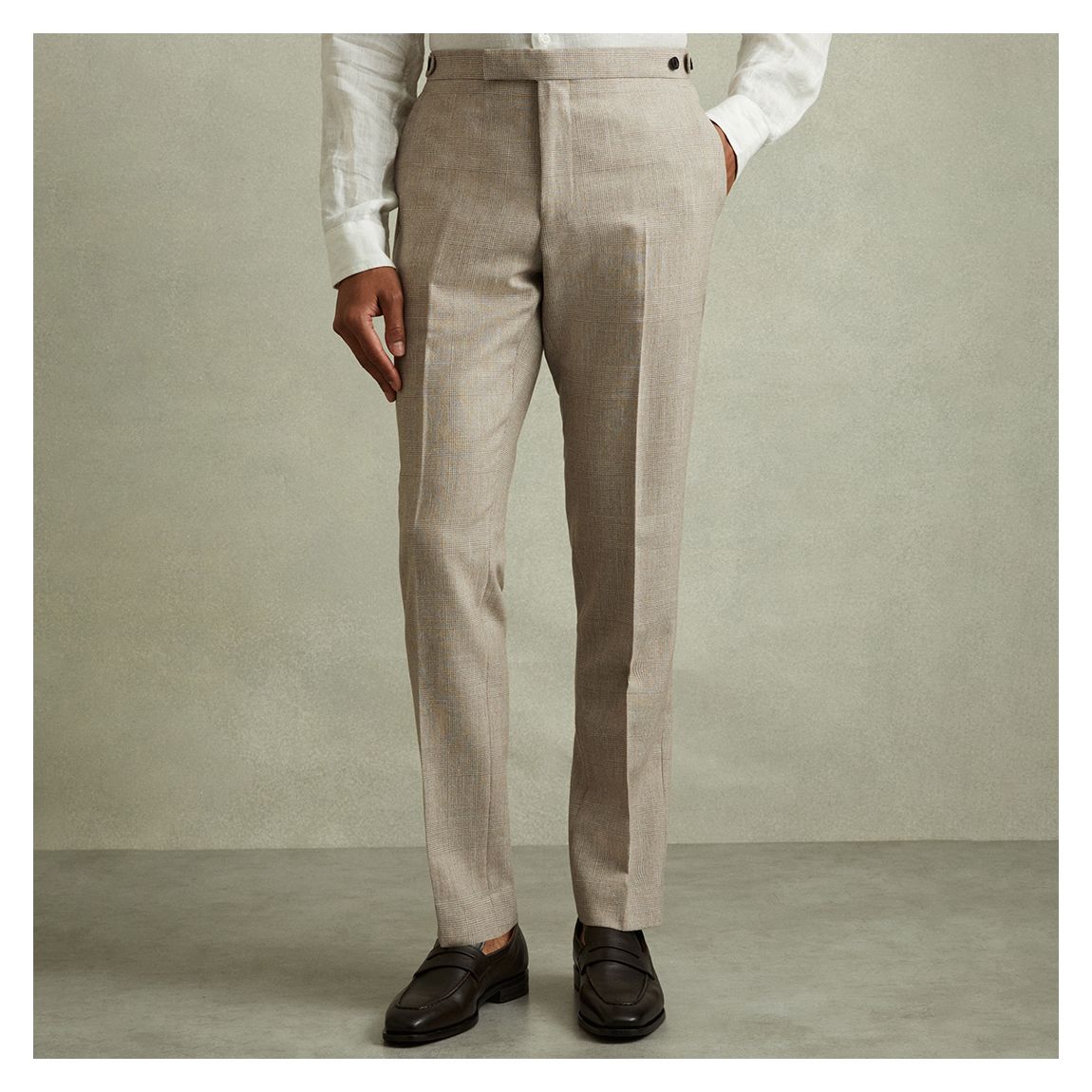 Oatmeal Elliot Wool-Linen Blend Checked Trouser main product photo