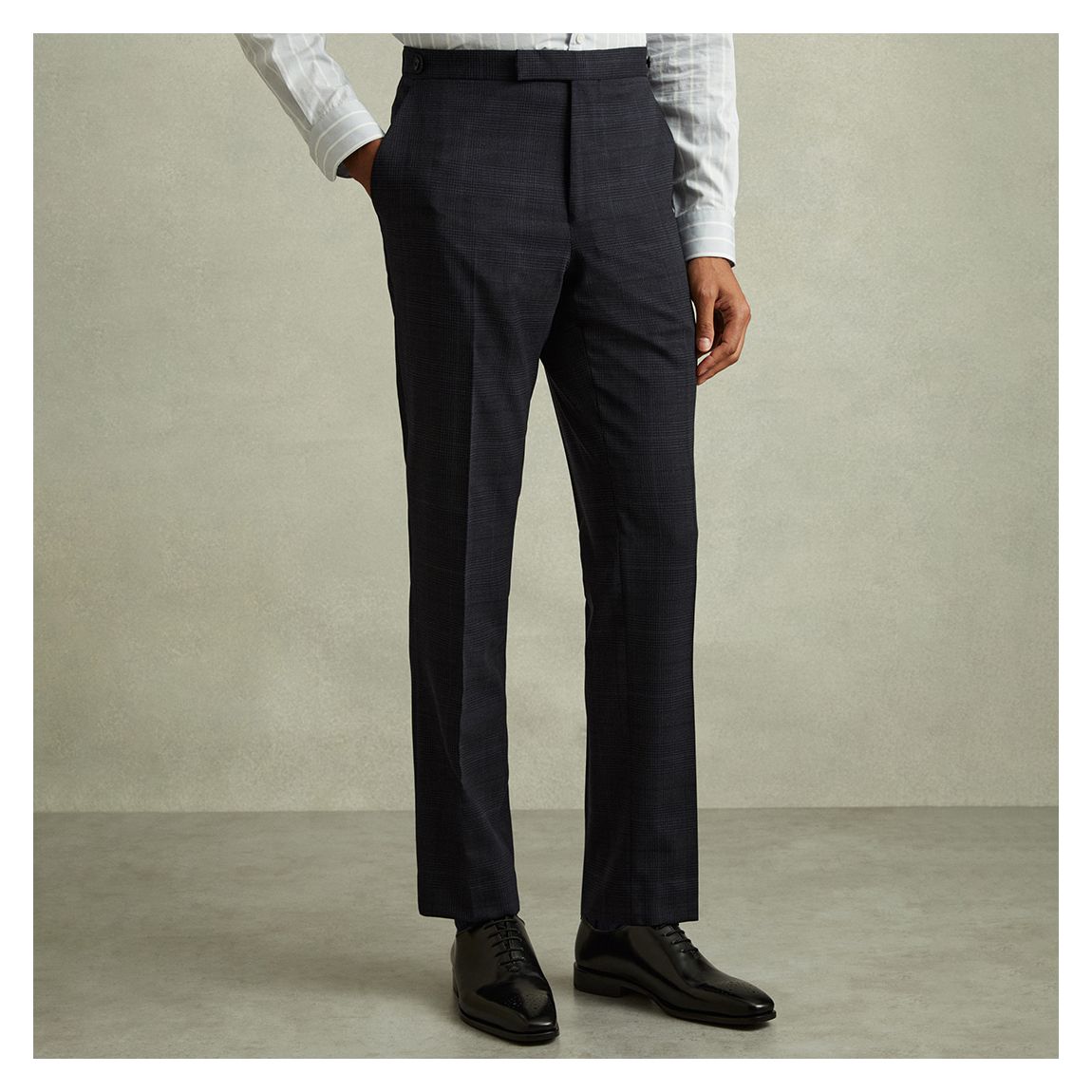 Navy Grace Wool Blend Checked Trouser main product photo