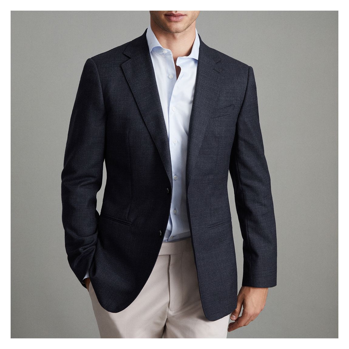 Navy Notch Lapel Textured Wool Blazer main product photo