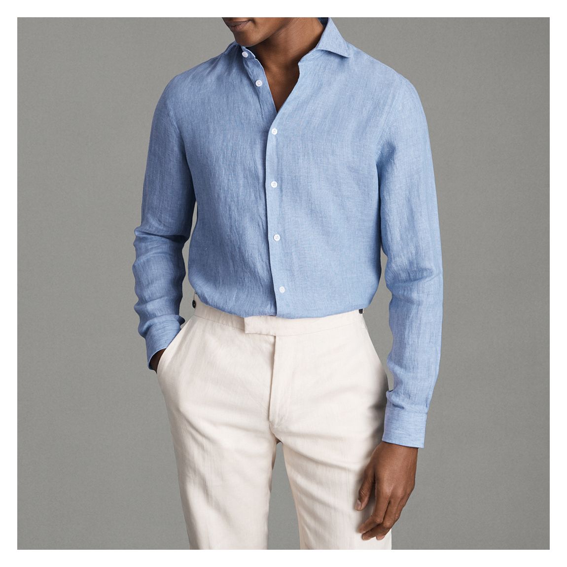 Blue Slim Fit Linen Shirt main product photo