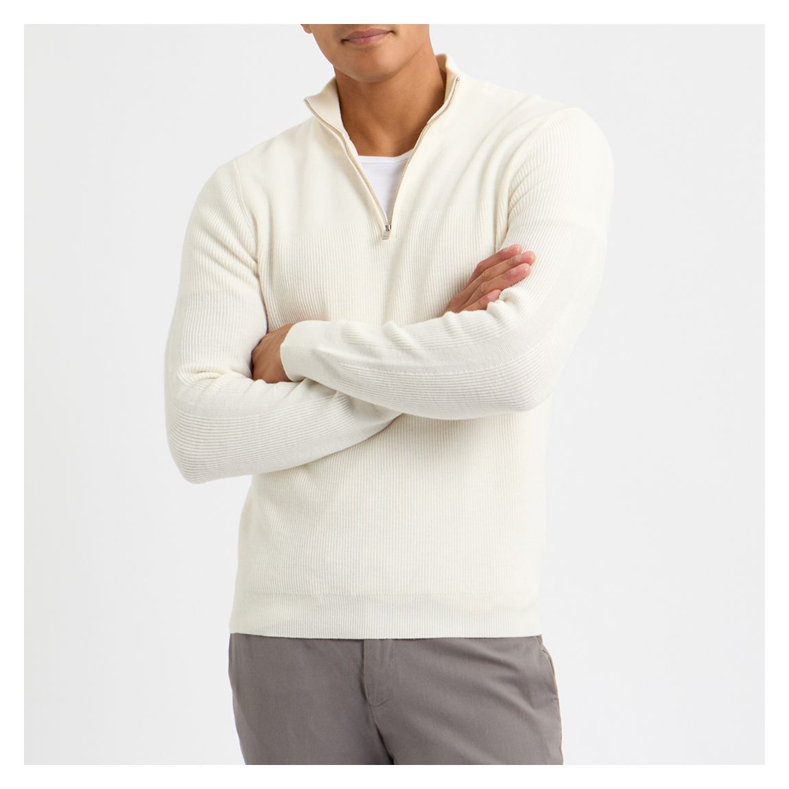 Ecru Flip Ribbed Funnel 1/4 Zip Jumper main product photo