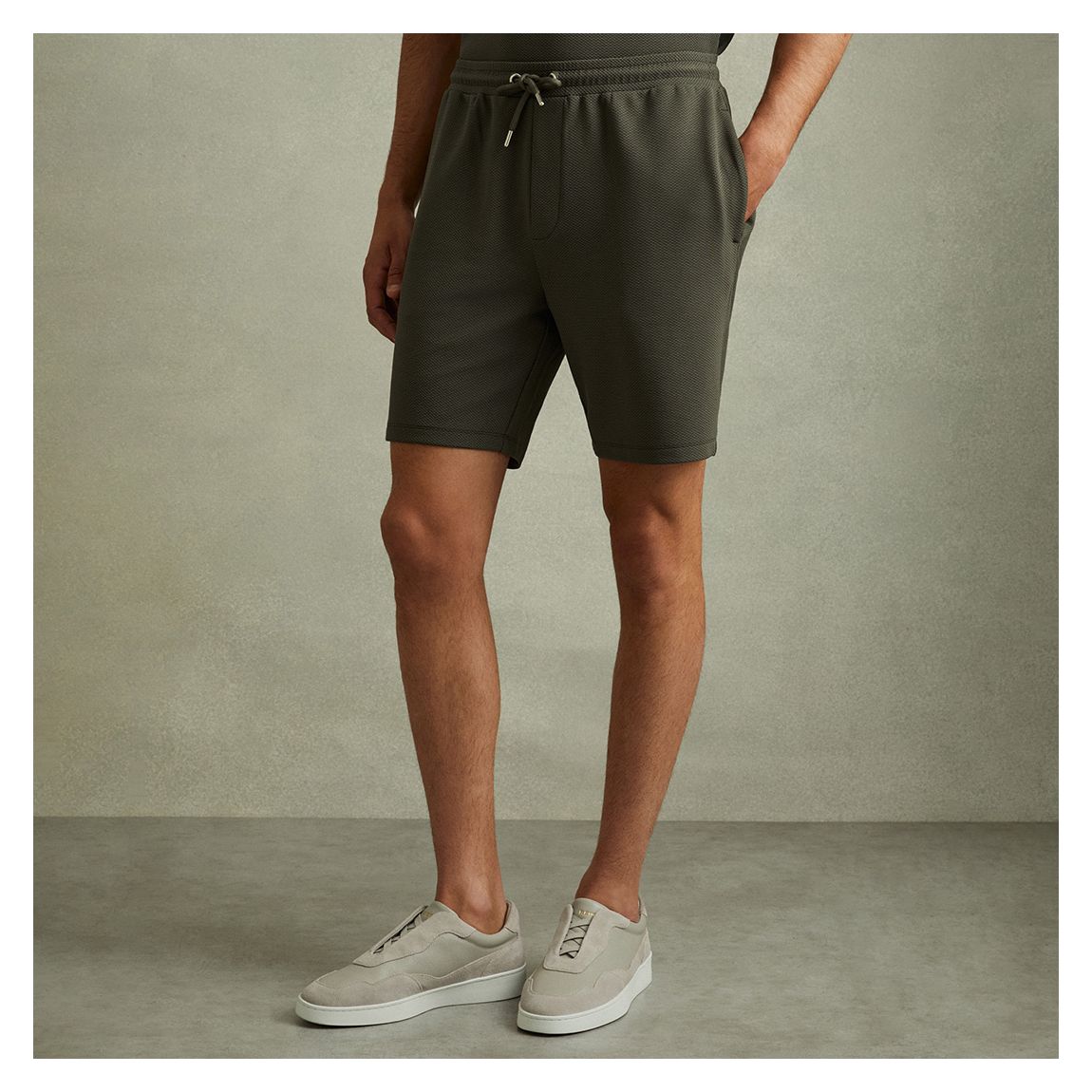 Khaki Green Amarillo Drawstring Textured Shorts main product photo