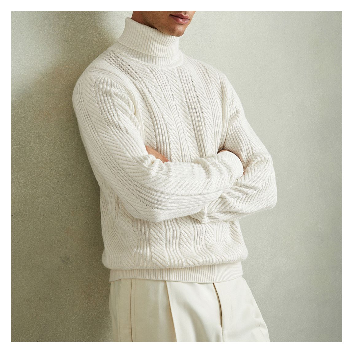 White Flick Cable Knit Roll Neck main product photo