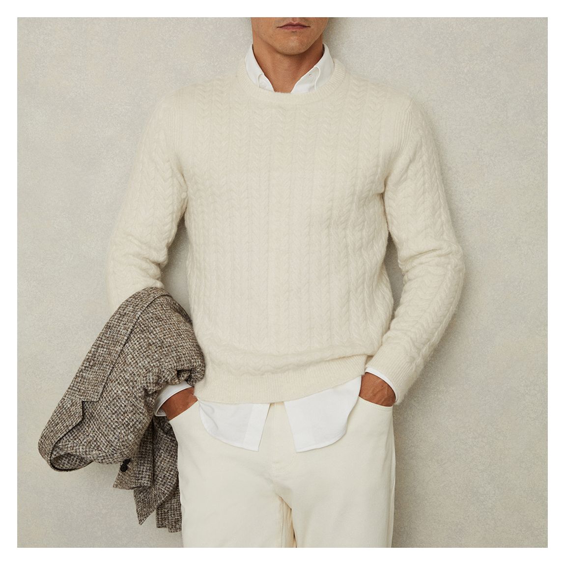 Cream Brushed Cable Knit Jumper main product photo