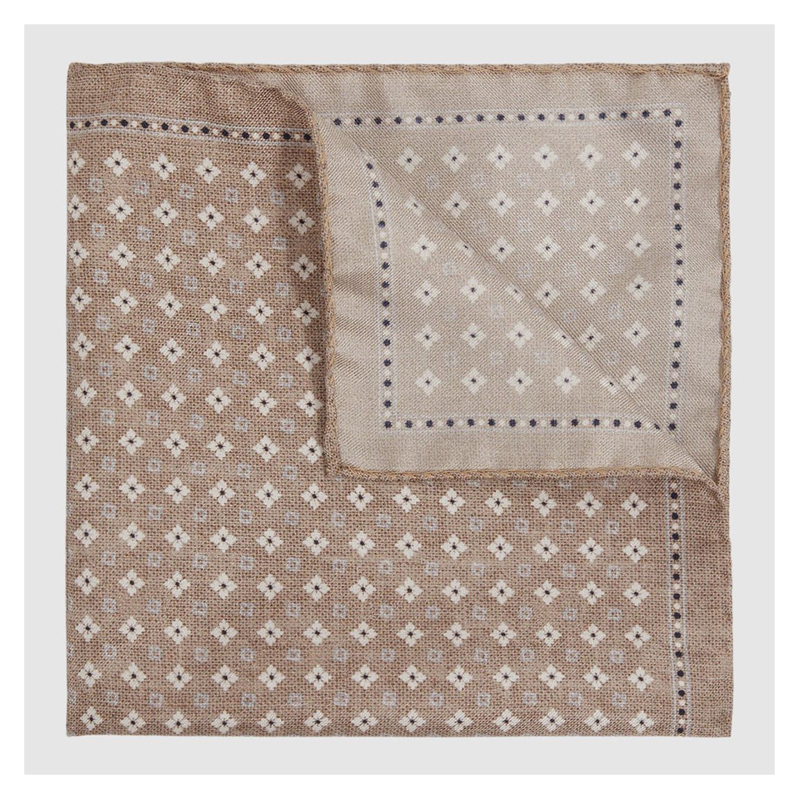 Beige Pulcino Floral Reversible Silk Pocket Square main product photo