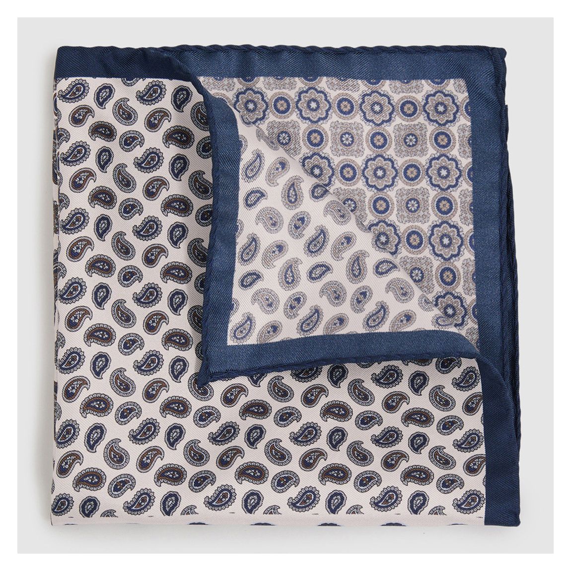 Ivory/Navy Lucca Medallion Paisley Pocket Square main product photo