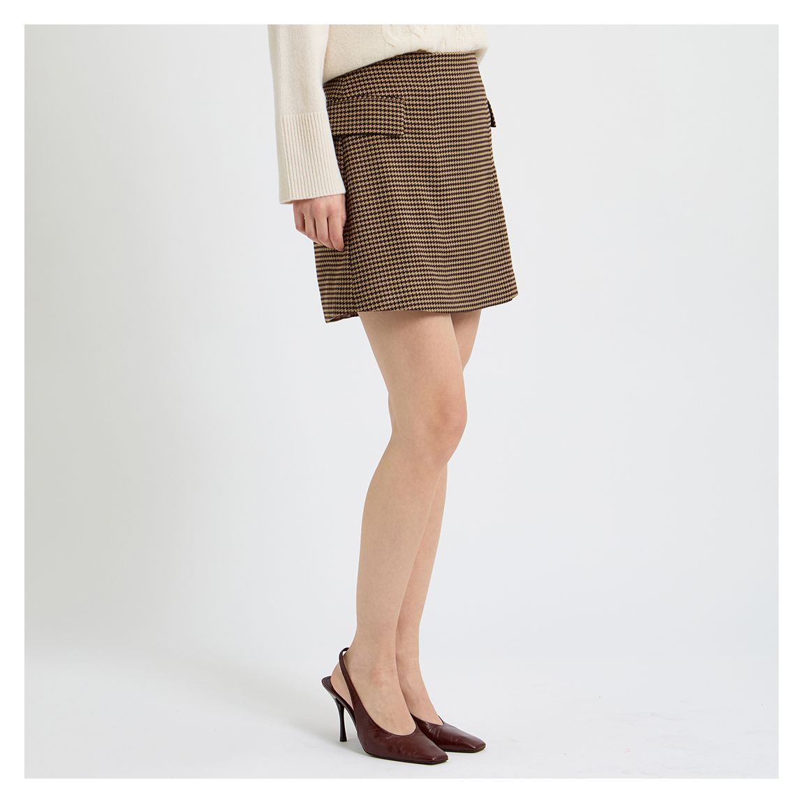 Brown OE Ellorie Houndstooth Mini Skirt main product photo