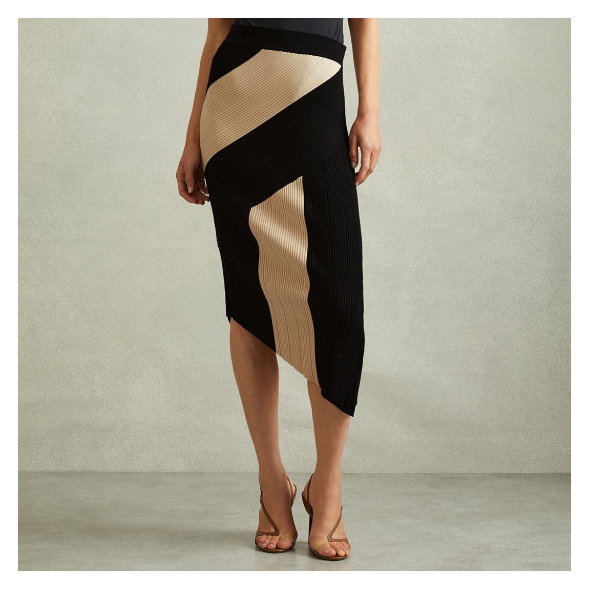 Black/Camel Jess Pencil Knit Midi Skirt main product photo