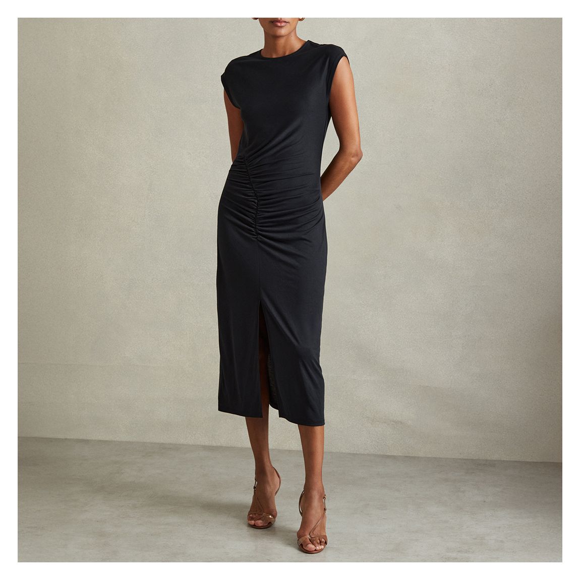 Black Lenara Cap Sleeve Midi Dress main product photo