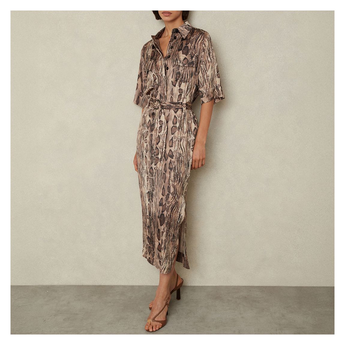 Beige Farah Animal Print Shirt Dress main product photo
