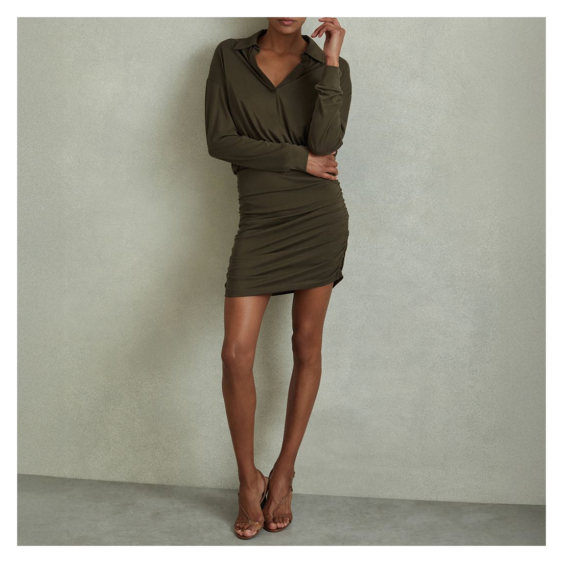 Khaki Victoria Short Collar Mini Dress main product photo