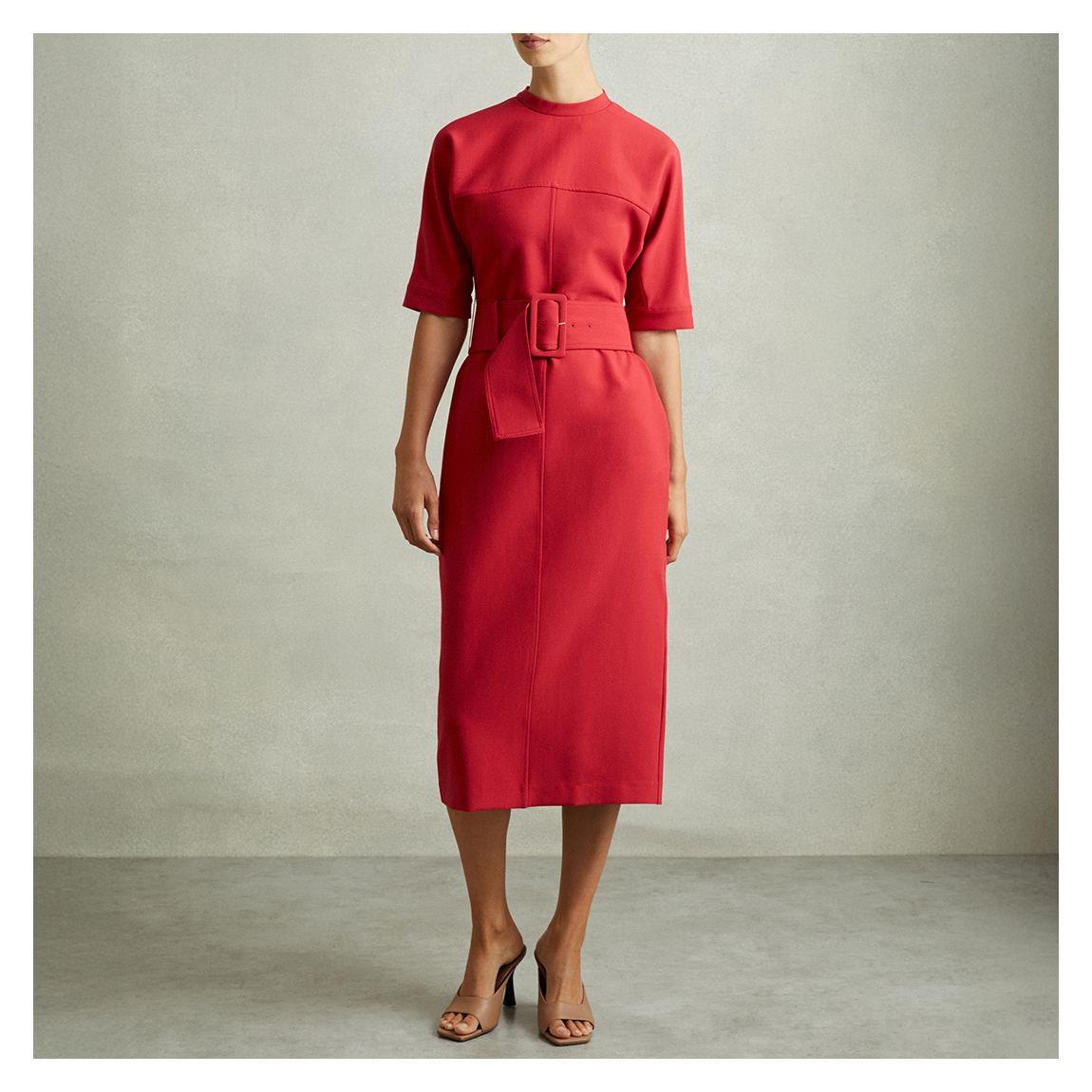 Red Naya Short Sleeve Tailored Midi Dress main product photo