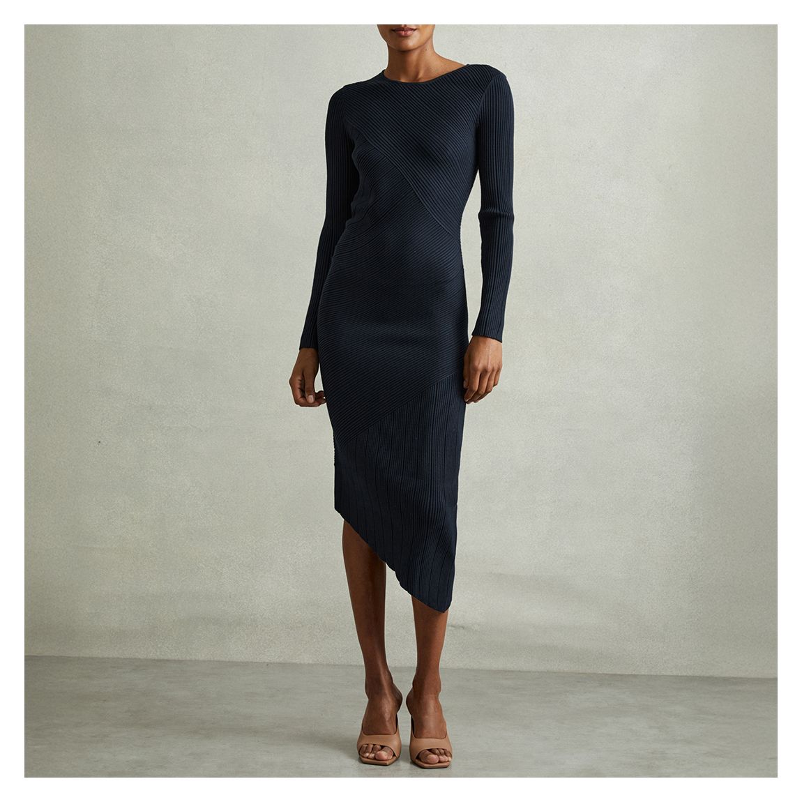 Navy Jem Knitted Asymmetric Midi Dress main product photo
