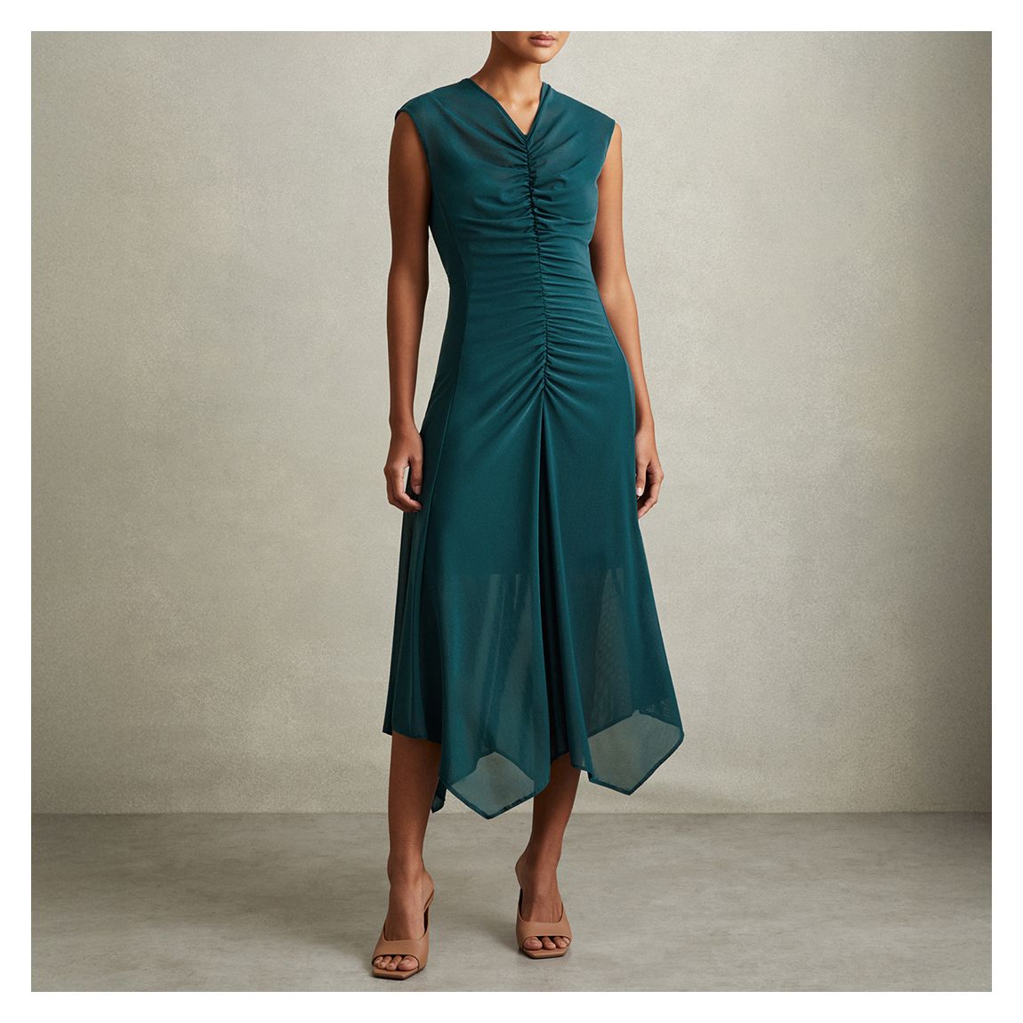 Hunter Green Lyra V-Neck Midi Dress main product photo