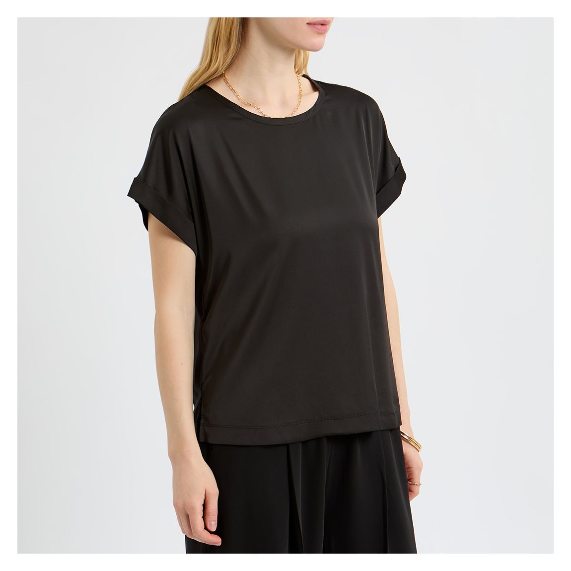 Black Helen Satin Front T-Shirt main product photo
