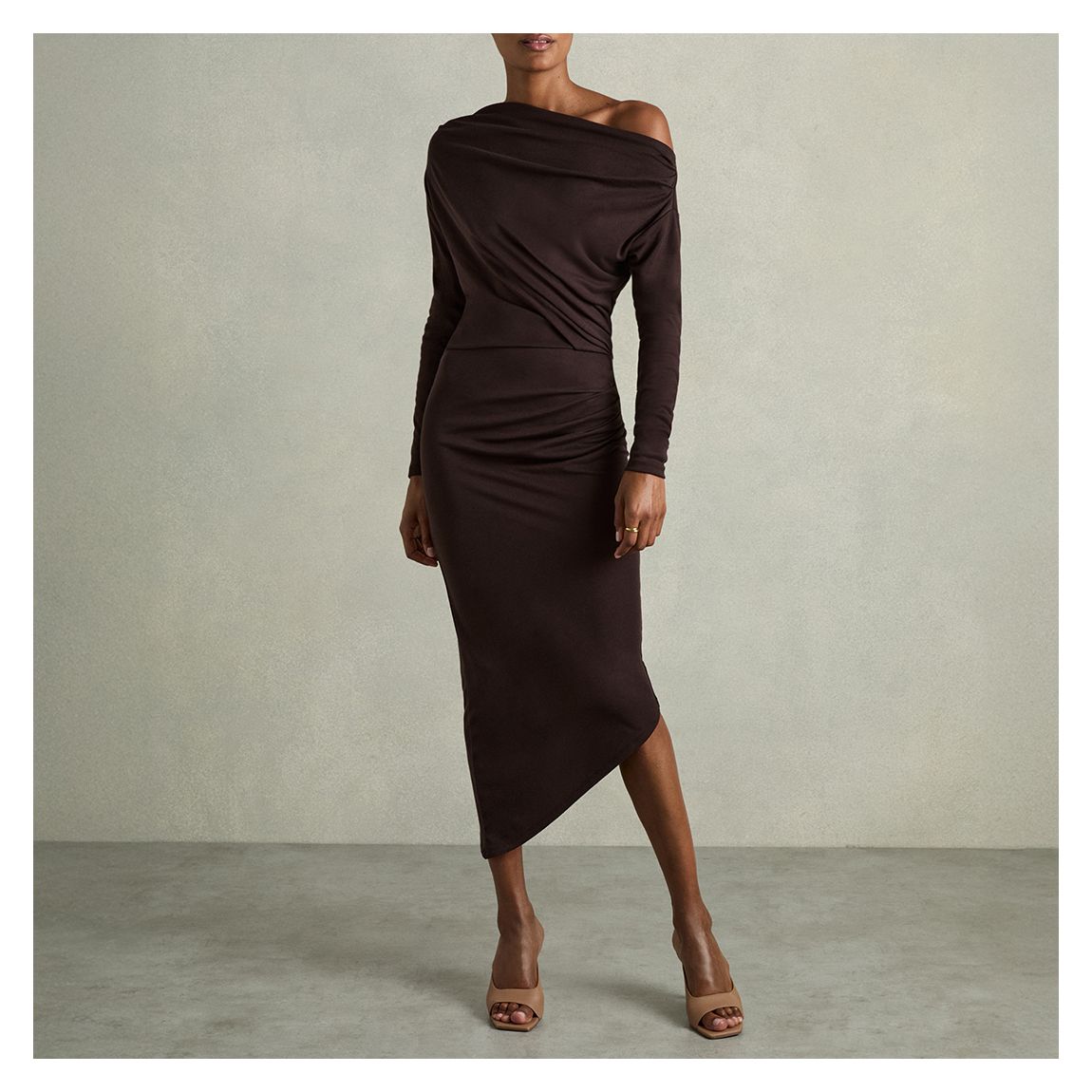 Chocolate Fleur Asymmetric Drape Dress main product photo