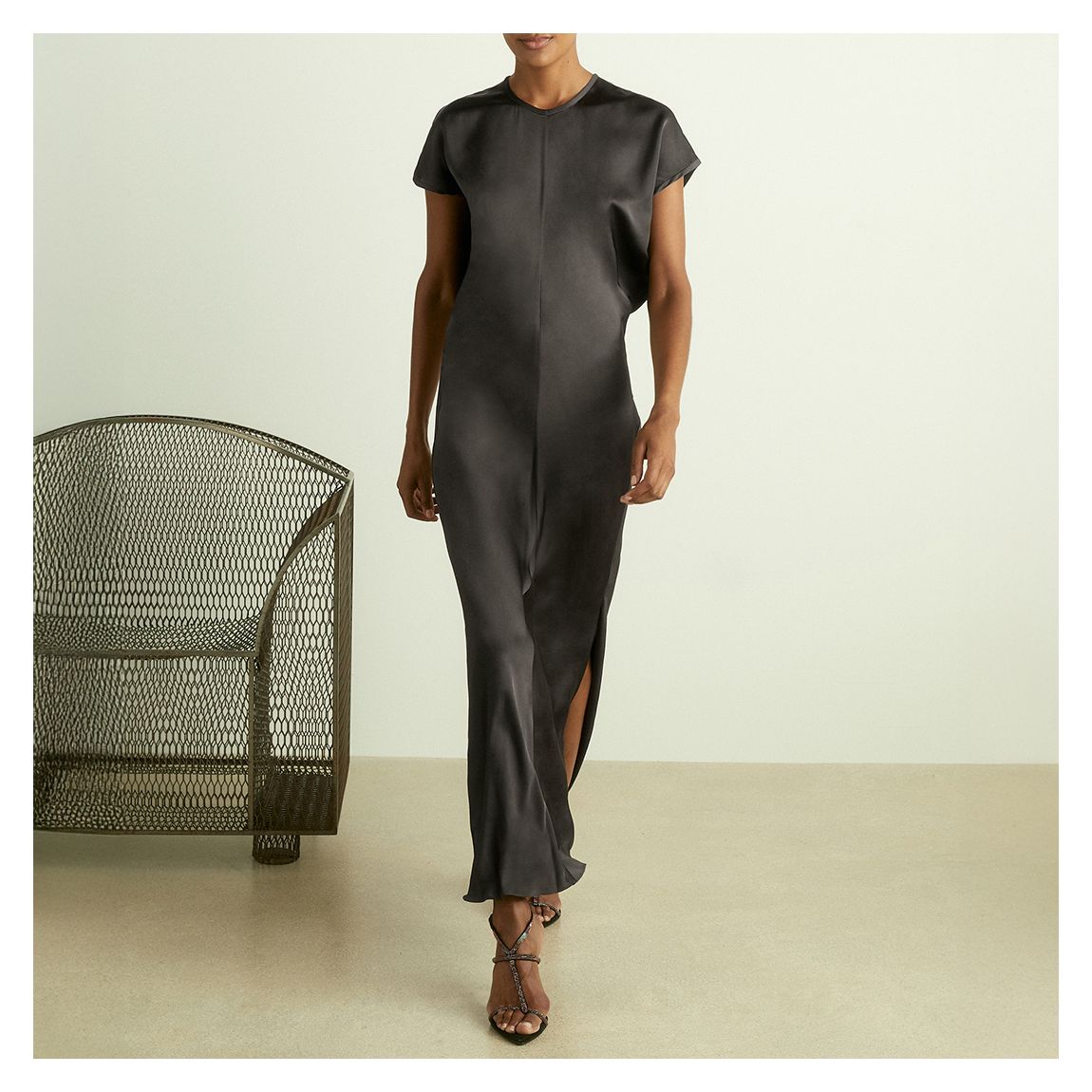 Charcoal Kora Short Sleeve Satin Maxi Dress main product photo
