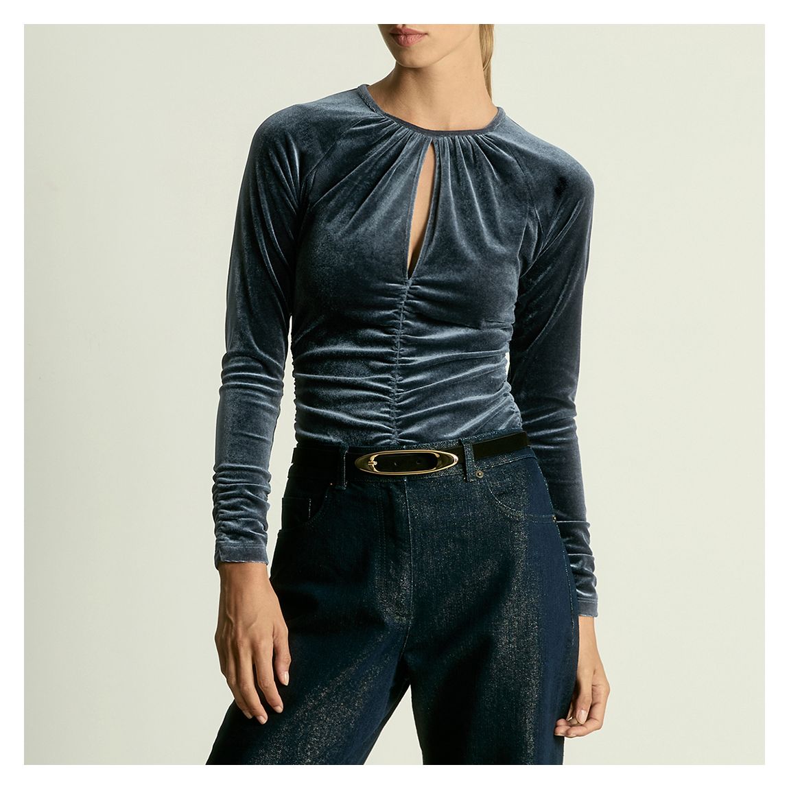 Navy Etta Velvet Keyhole Bodysuit main product photo