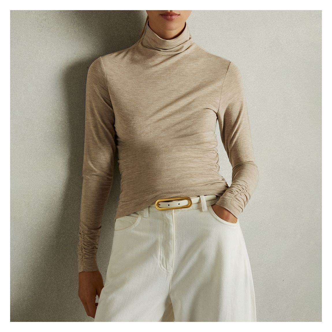 Oat Marl Louisa Funnel Neck Long Sleeve Top main product photo