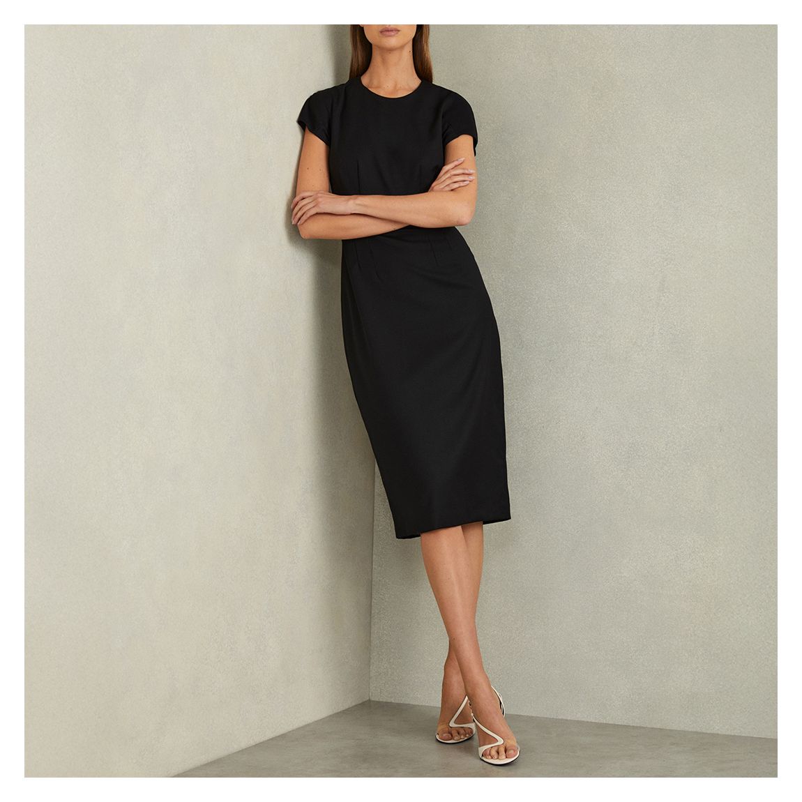 Black Serena Tailored Cap Sleeve Midi Dress main product photo