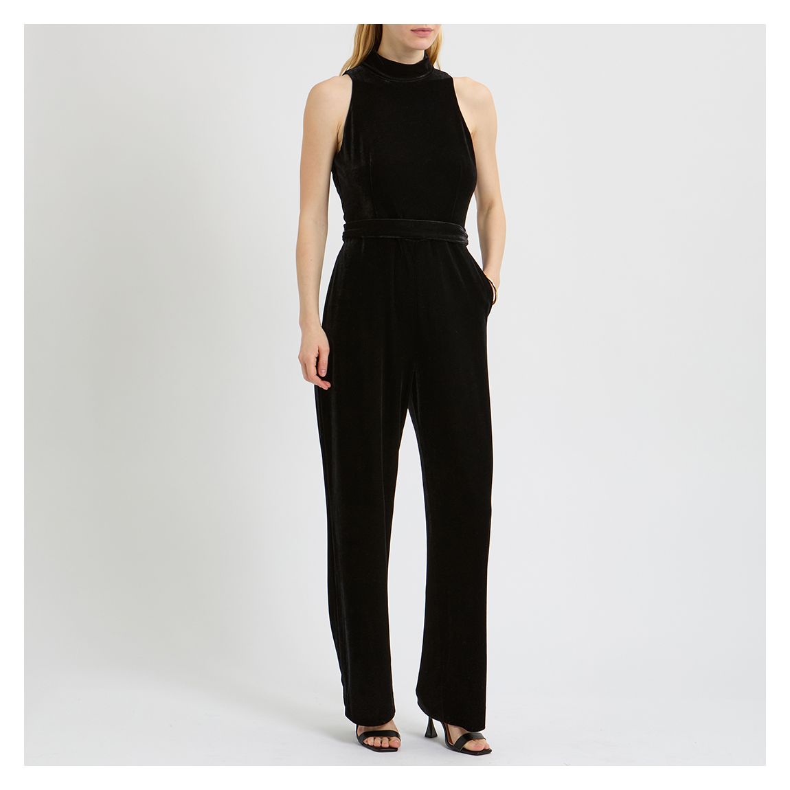 Black Dori Velvet Open Back Jumpsuit main product photo