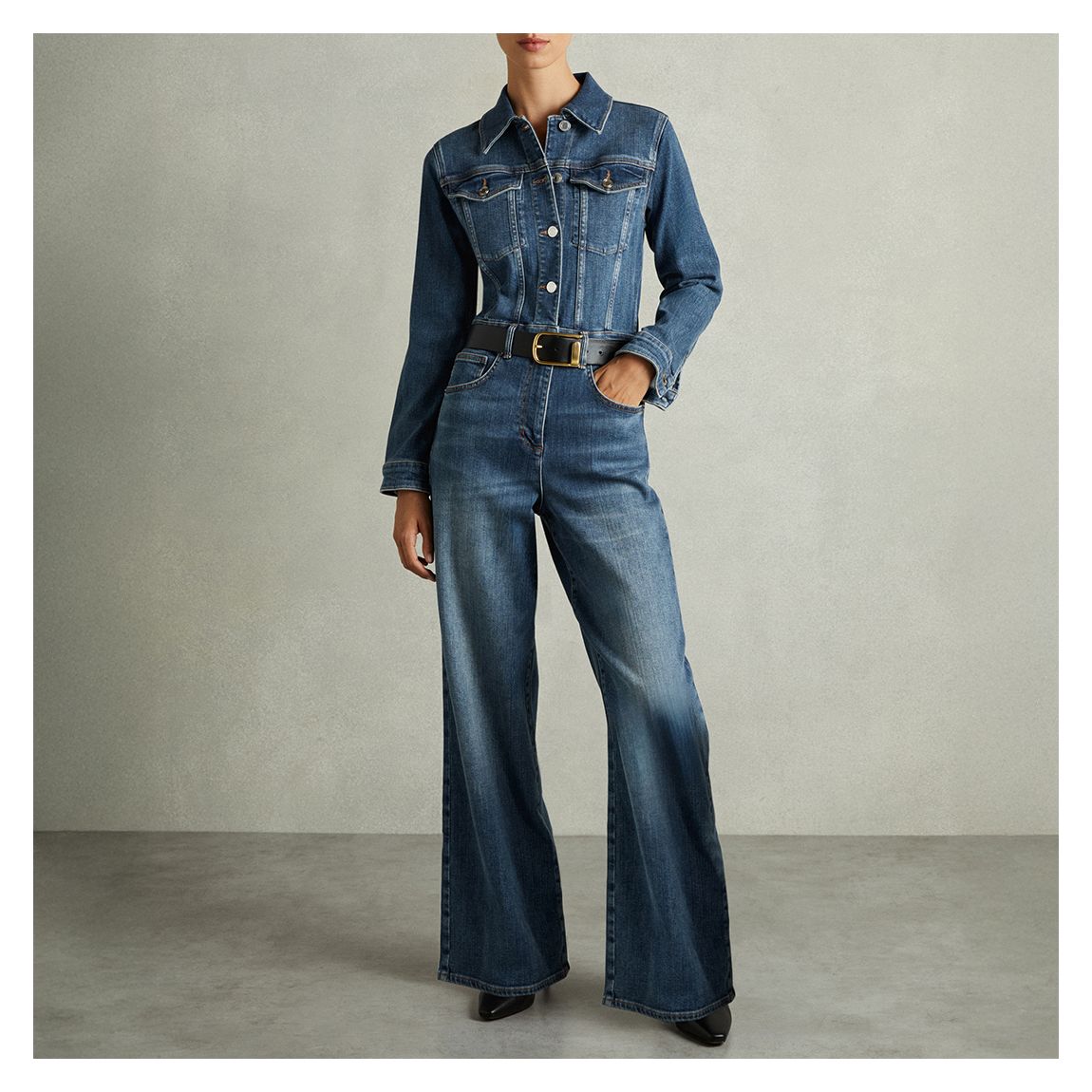 Mid Blue Celeste Relaxed Denim Jumpsuit main product photo