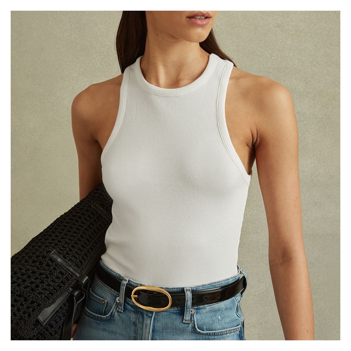 White Andi Cropped Rib Vest main product photo