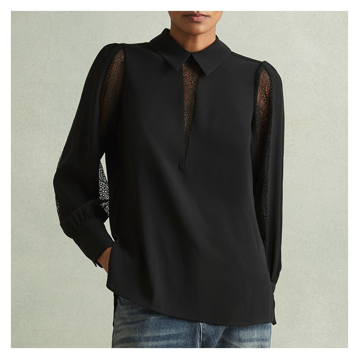 Black Renata Lace Sleeve Detail Blouse main product photo