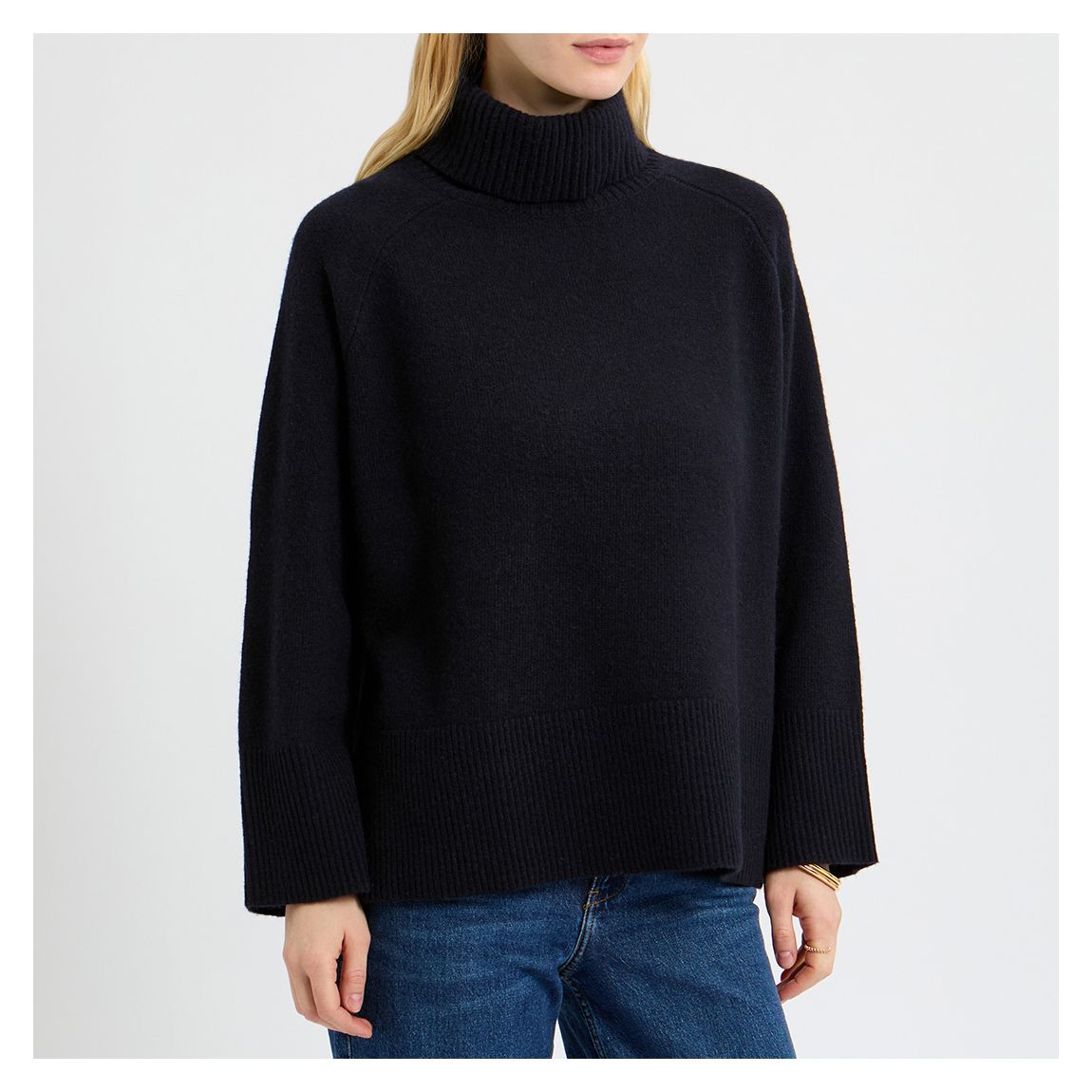 Navy Edina Roll Neck Wool Cashmere Jumper main product photo