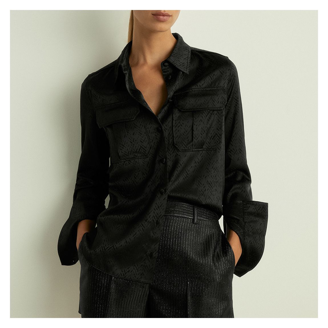 Black Hettie Satin Jacquard Shirt main product photo