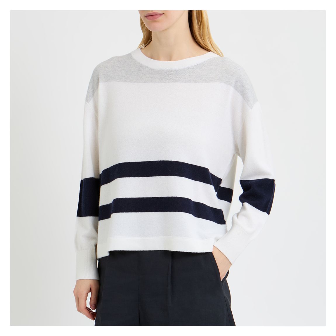 White/Grey Allegra Striped Crew Neck Jumper main product photo