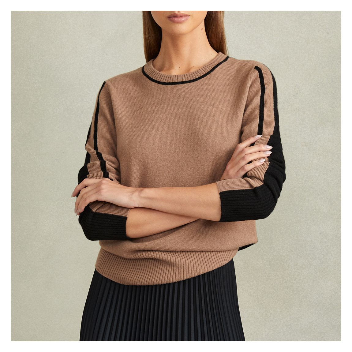 Mink/Black Colourblock Annie Wool Cashmere Blend Jumper main product photo