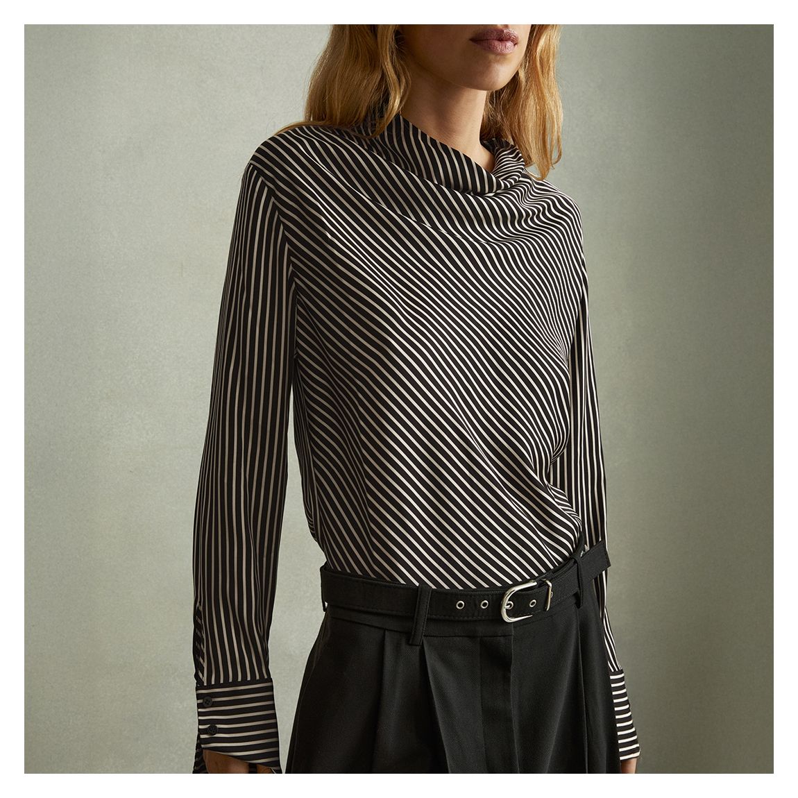 Black Addison Stripe Long Sleeve Top main product photo