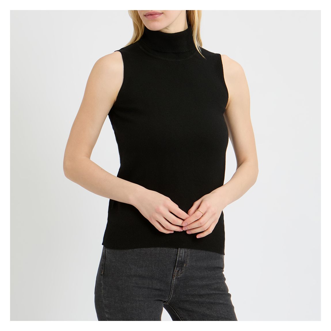 Black Evelina Sleeveless Roll Neck Jumper main product photo