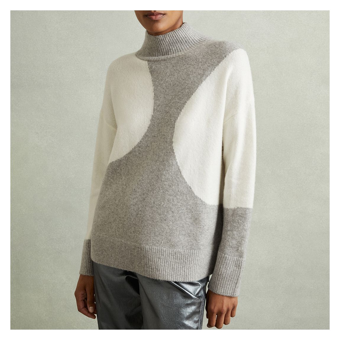 White/Grey Georgia Funnel Neck Turtleneck main product photo
