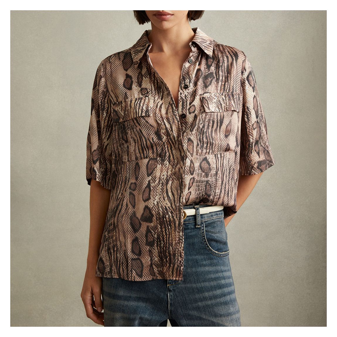Brown Maya Printed Short Sleeve Blouse main product photo