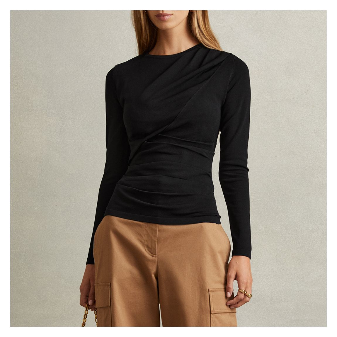 Black Rue Draped Long Sleeve Top main product photo