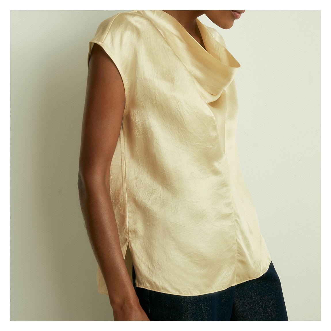 Butter Yellow Fina Cowl Satin Top main product photo
