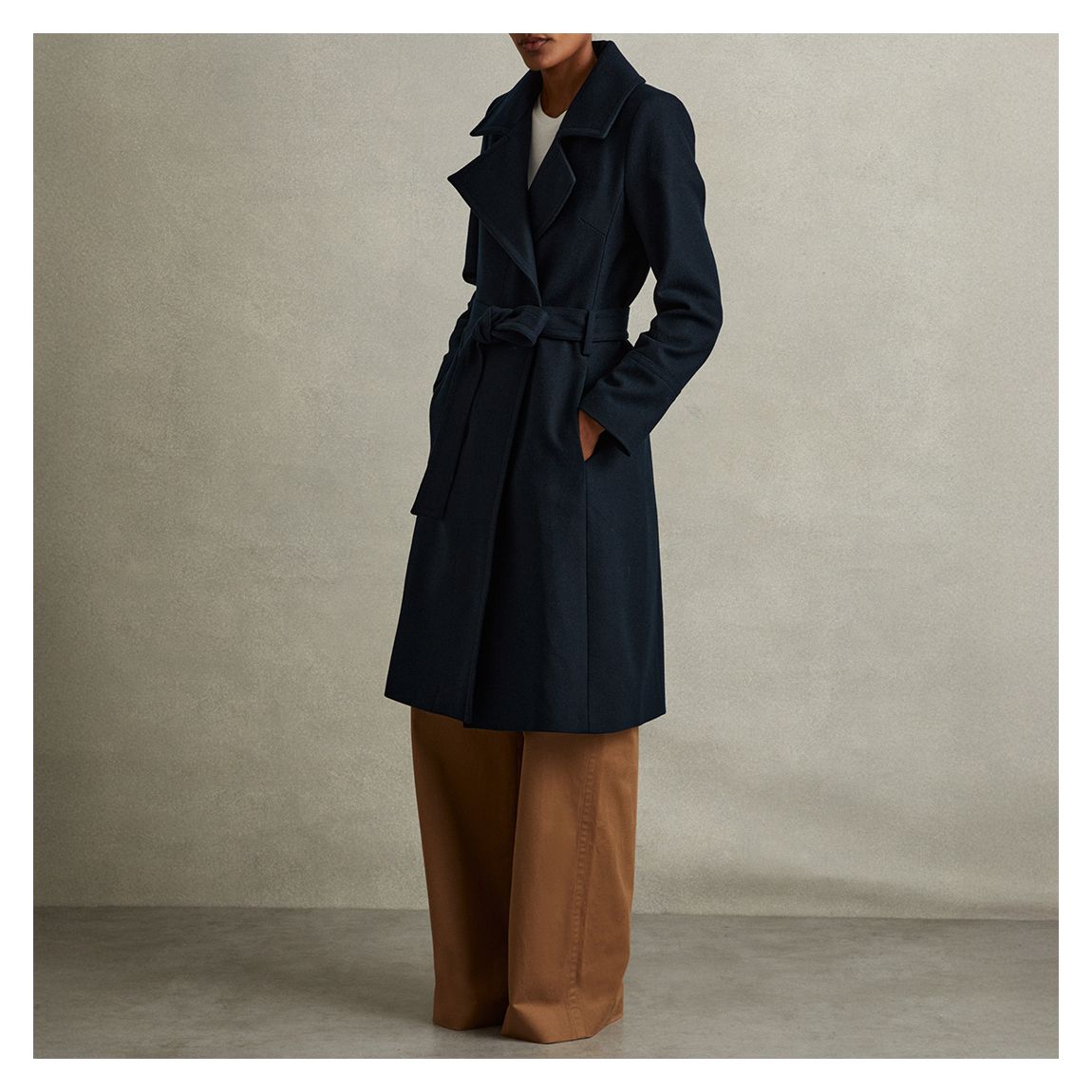 Navy Rae Mid Length Belted Coat main product photo