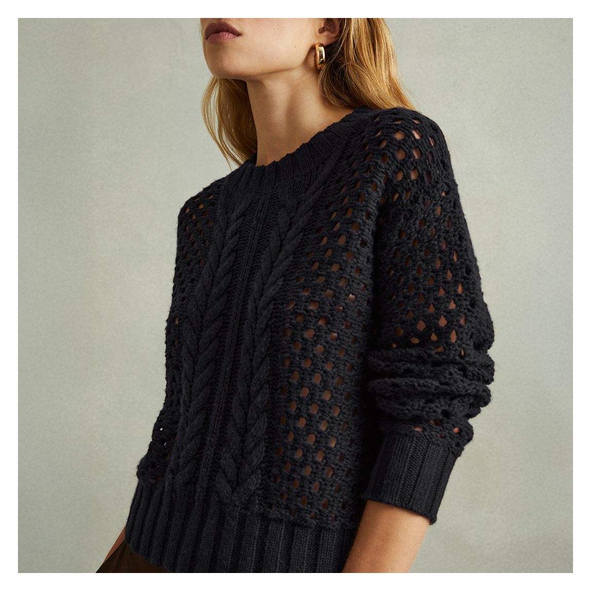 Navy Marie Cable Knit Wool Cashmere Blend Jumper main product photo