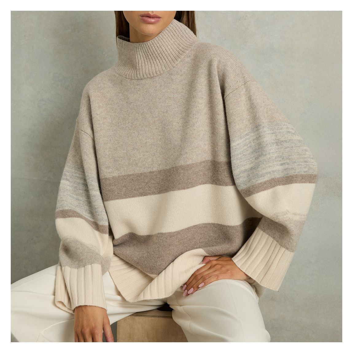 Beige Caitlyn Funnel Wool Jumper main product photo