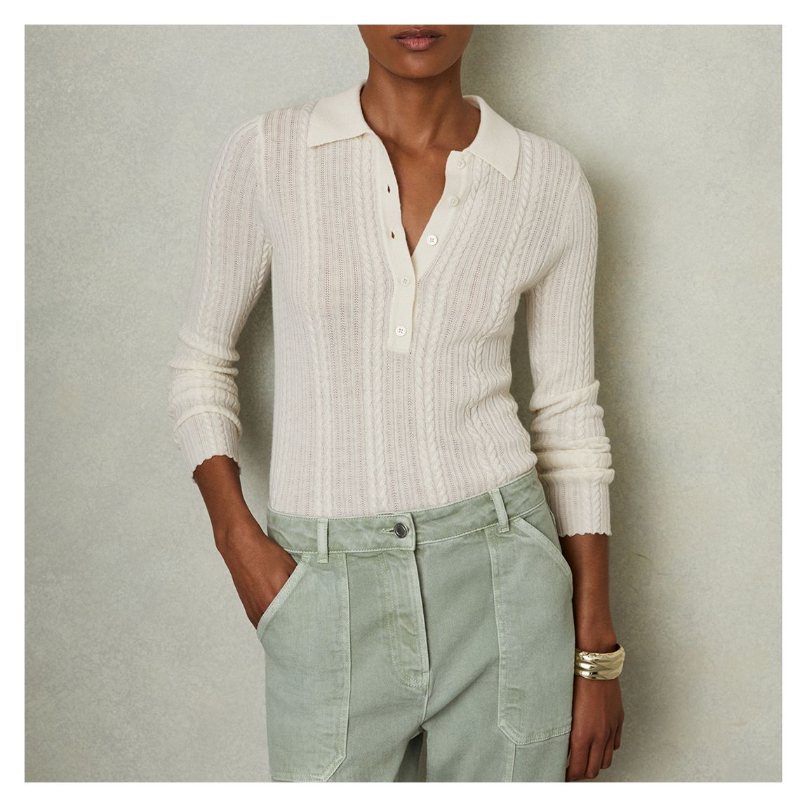 Cream Jade Cable Knit Wool Jumper main product photo