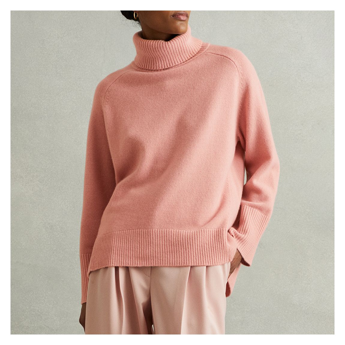Powder Pink Eliza Wool Cashmere Blend Roll Neck main product photo