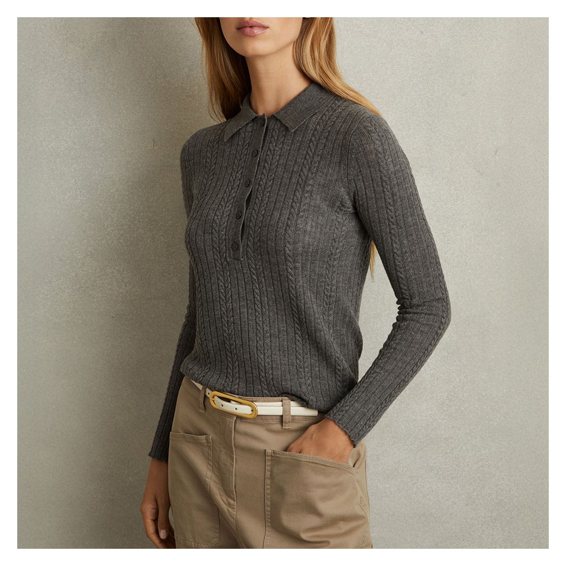 Charcoal Jade Cable Knit Wool Jumper main product photo