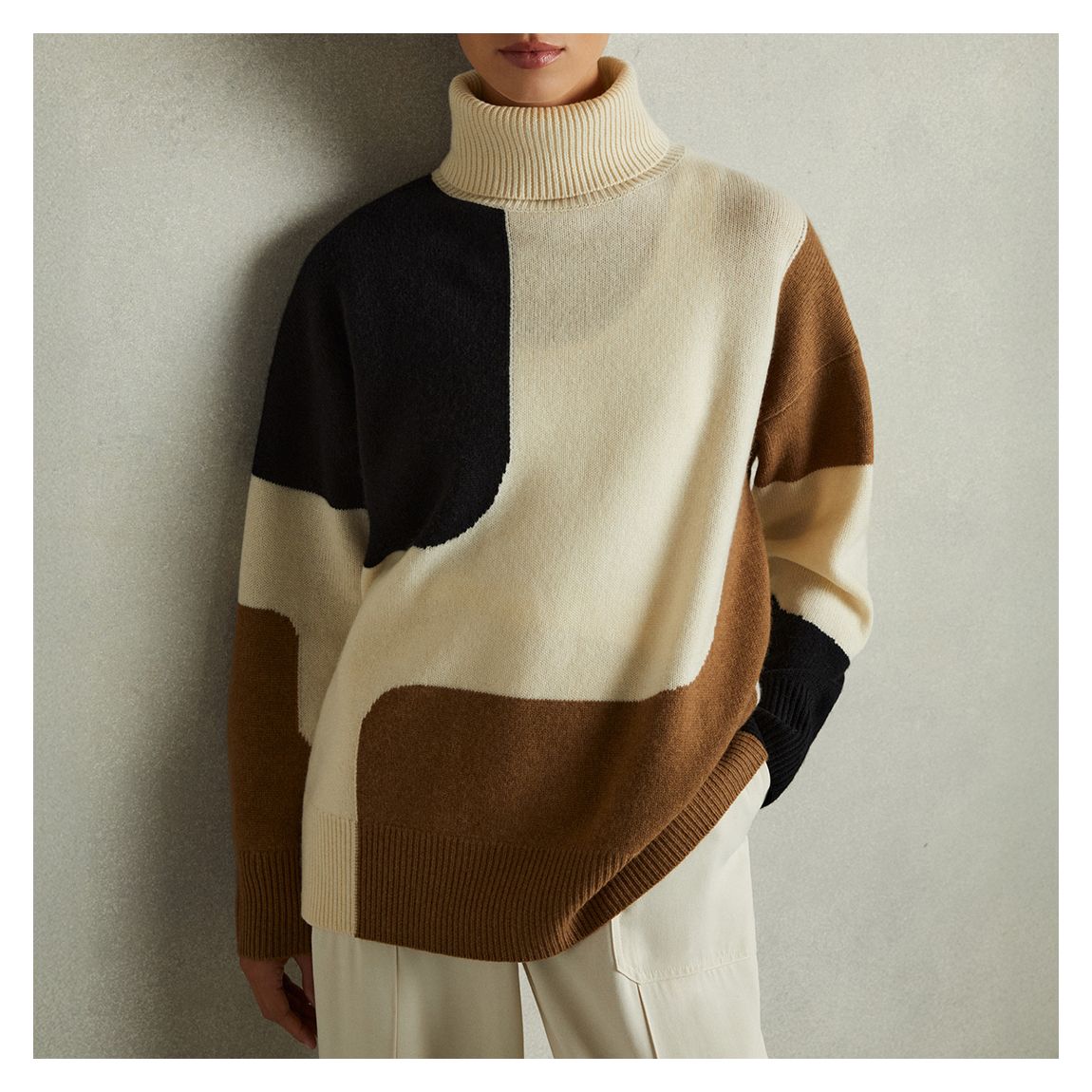 Cream/Brown Ezra Wool Cashmere Blend Jumper main product photo