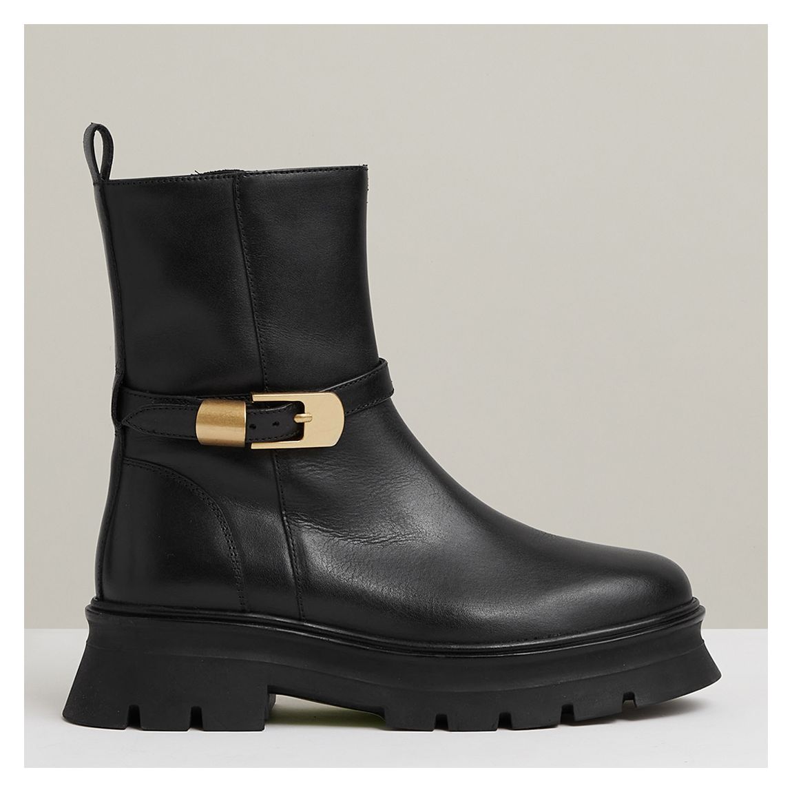 Black Elena Leather Zip-Up Chunky Boot main product photo