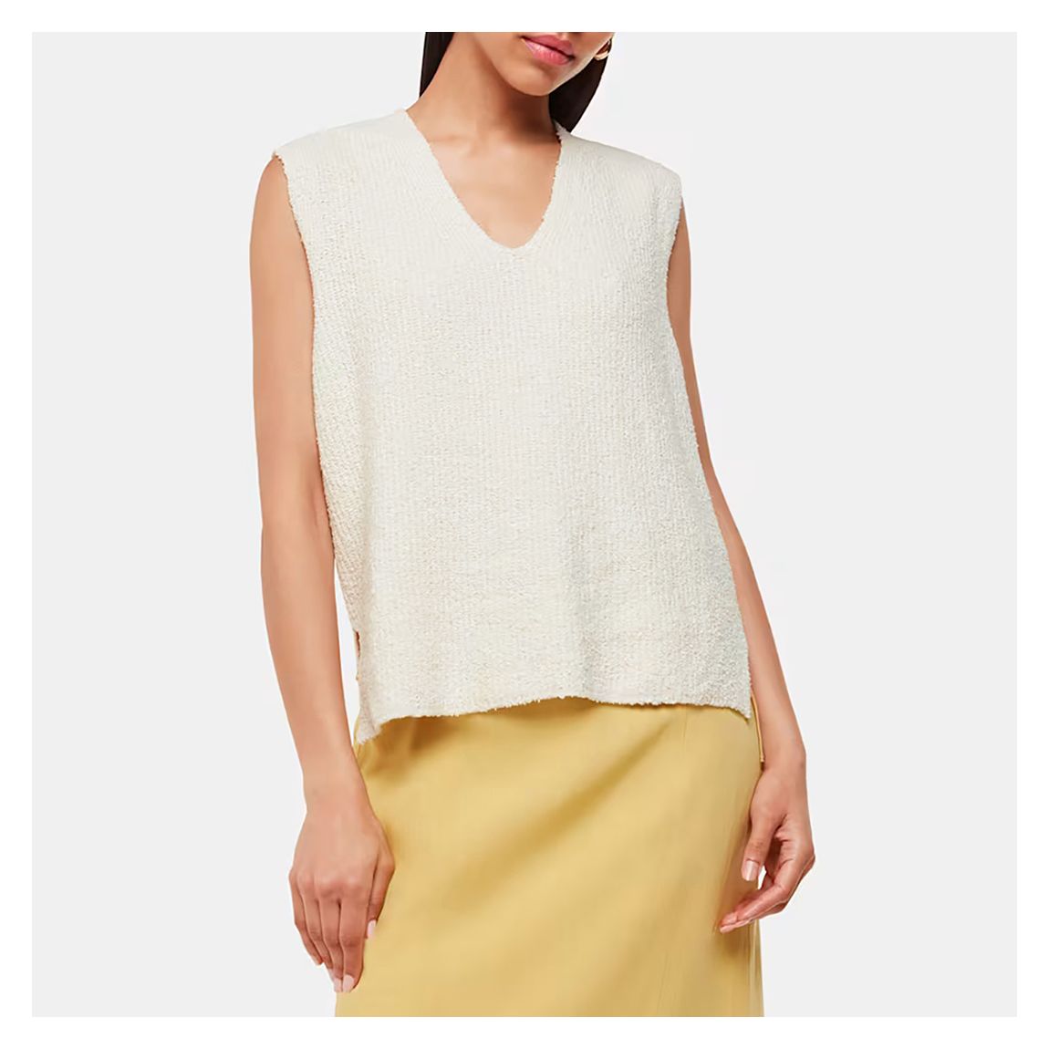Beige Cotton Textured V Neck Tank Top main product photo